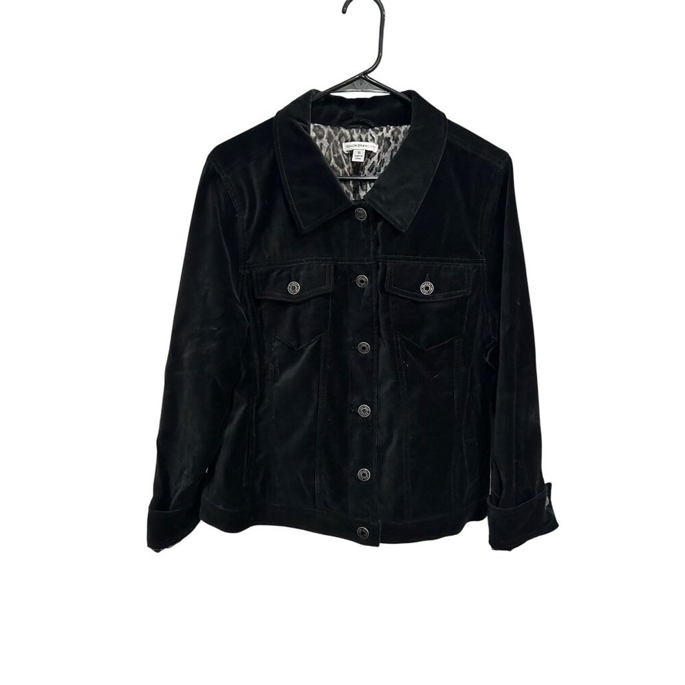 Isaac Mizrahi Live Black Fitted Velvet Button-Down Jacket Size 16 Blazer